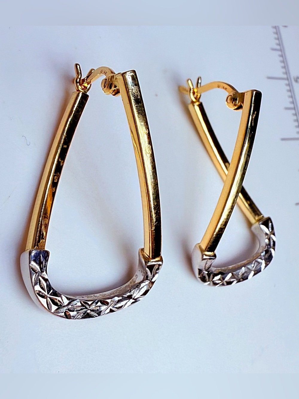 Two-Tone Gold and Silver Geometric Drop Earrings - Women Jewelry - Picture 3 of 17